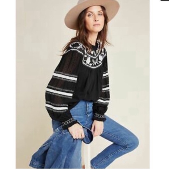 Maeve Anthropologie Winona Lace Boho Peasant Blouse - Picture 1 of 6